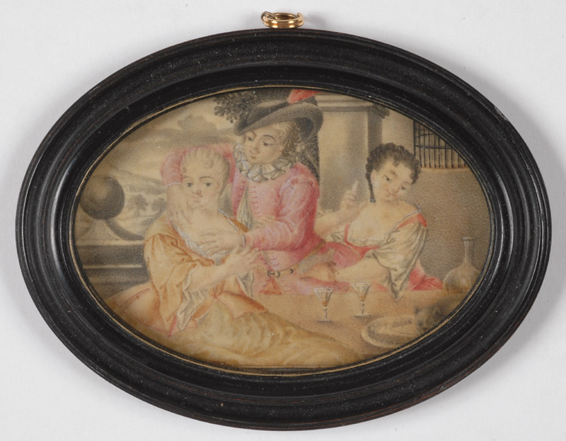 Love Scene, miniature on vellum by Carl Gustav Klingstedt (Attributed), 18th c.